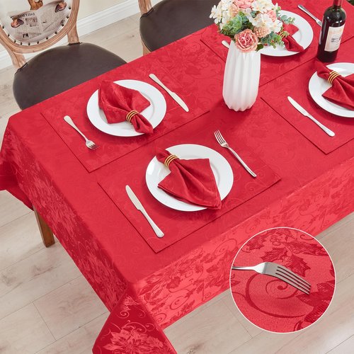 HomeJoy Rectangle Christmas Jacquard Table Cloth Waterproof Elegant Damask Floral Pattern Heavy Weight Wipeable Wrinkle Free Fabric Table Covers for Dinner or Daily Uses(Dark Red/52x70 Inch)