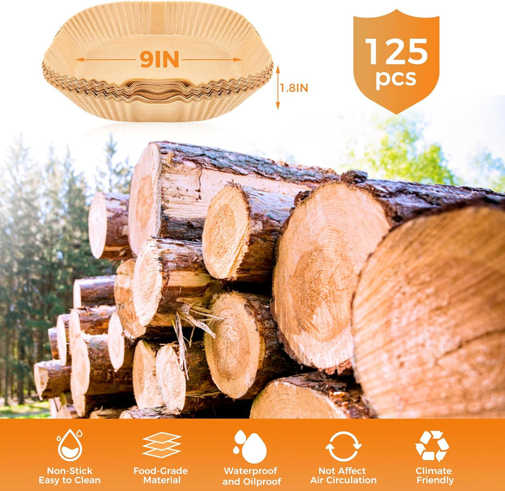 Unbleached Parchment Paper Liners - 250 Pcs 9" Square Disposable Air Fryer Liners | Non-Stick & Leakproof