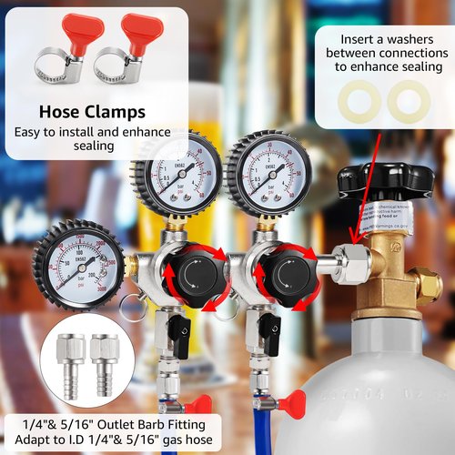 IMAICTUU Dual Output CO2 Regulator CGA-320 Kegerator Regulator with 1/4" & 5/16" Barb,Draft Beer CO2 Tank Regulator Kegerator Parts for Party,Wedding