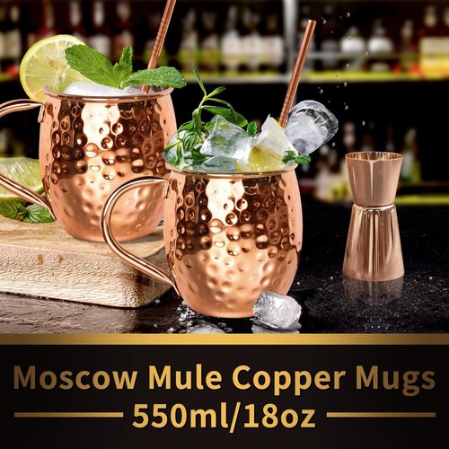 LINALL Moscow Mule Copper Mugs- Set of 2 Copper Plated Stainless Steel Mug 18oz, for Chilled Drinks (2 pcs)
