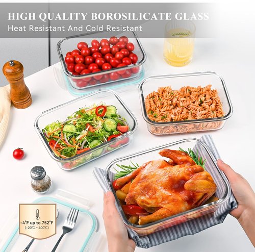 GEHE Large Glass Food Storage Containers - 52 oz Airtight Meal Prep Set with Lids | Microwave & Dishwasher Safe