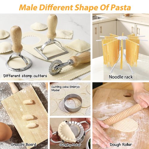 12PCS Pasta Maker Tool Set, Ravioli Mold Set, Ravioli Maker with Roller Wheel, Ravioli Cutter Set with Wooden Handle, Pasta Making Kit for Ravioli Press Mold Pasta Making Kit Accessories for Home (12)