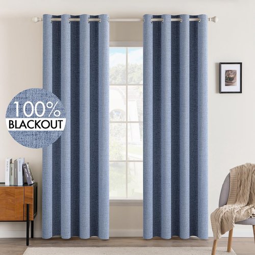 MIULEE Blackout Curtains - 100% Thermal Insulated Linen Texture Drapes | Stone Blue, 52x108 Inch (2 Panels)