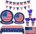 American Flag Party Decorations - 170 Pcs Patriotic Set with Banner, Plates, Cups & More for 24 Guests