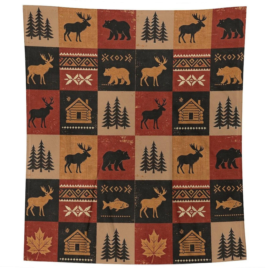 Bear Rustic Cabin Moose Blanket Soft Flannel Farmhouse Throw Blanket Gifts for Adults Cozy Blanket for Red Black Check Farmhouse Art All Season Couch Bed Sofa Home Decor, 50"x60"