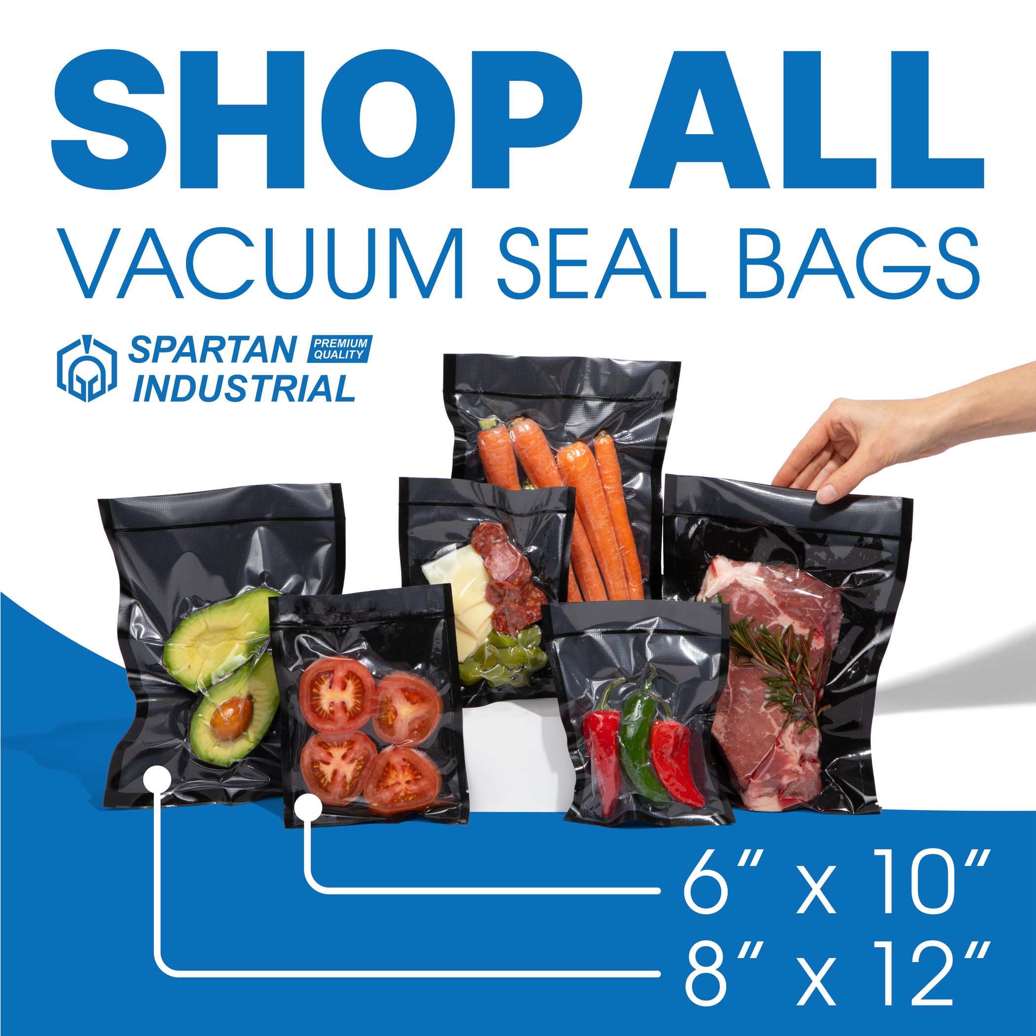 Spartan Industrial 8" X 12" Vacuum Seal Bags - 100 Count BPA-Free Food Storage Bags for Marinating, Freezing, Sous Vide Cooking