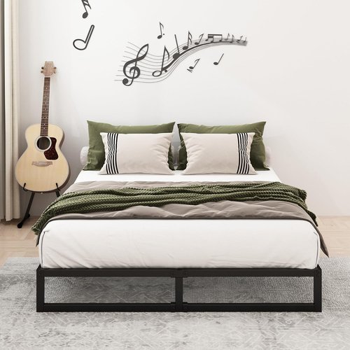 Lutown-Teen Queen Size Bed Frame - Heavy Duty Metal Platform with Steel Slat Support | Easy Assembly, Black