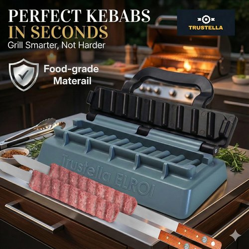 Trustella Heavy-Duty Kebab Maker – Premium Durable Food-Grade Plastic with Reinforced Hinges & Enhanced Handle – Easy to Use Perfect Kebabs Maker for BBQ, Grilling, and Family Gatherings (Black)