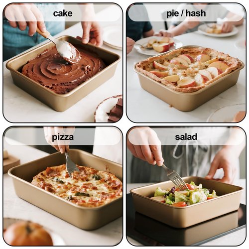 Baking Pan Set of 2, 12.5’’ X 10’’ X 2.4’’ Nonstick Sheet Cake Pan for Christmas Thanksgiving, Durable Cookie Sheets for Baking Lasagna Deep-Dish Pizza Brownies Casseroles, Rose Gold & Easy to Clean
