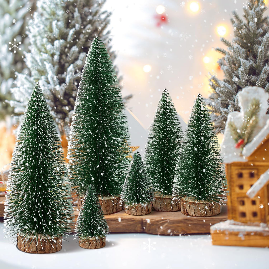 Skiennix Mini Christmas Trees - 6pcs Bottle Brush Decorations for Indoor/Outdoor Holiday Decor | Green