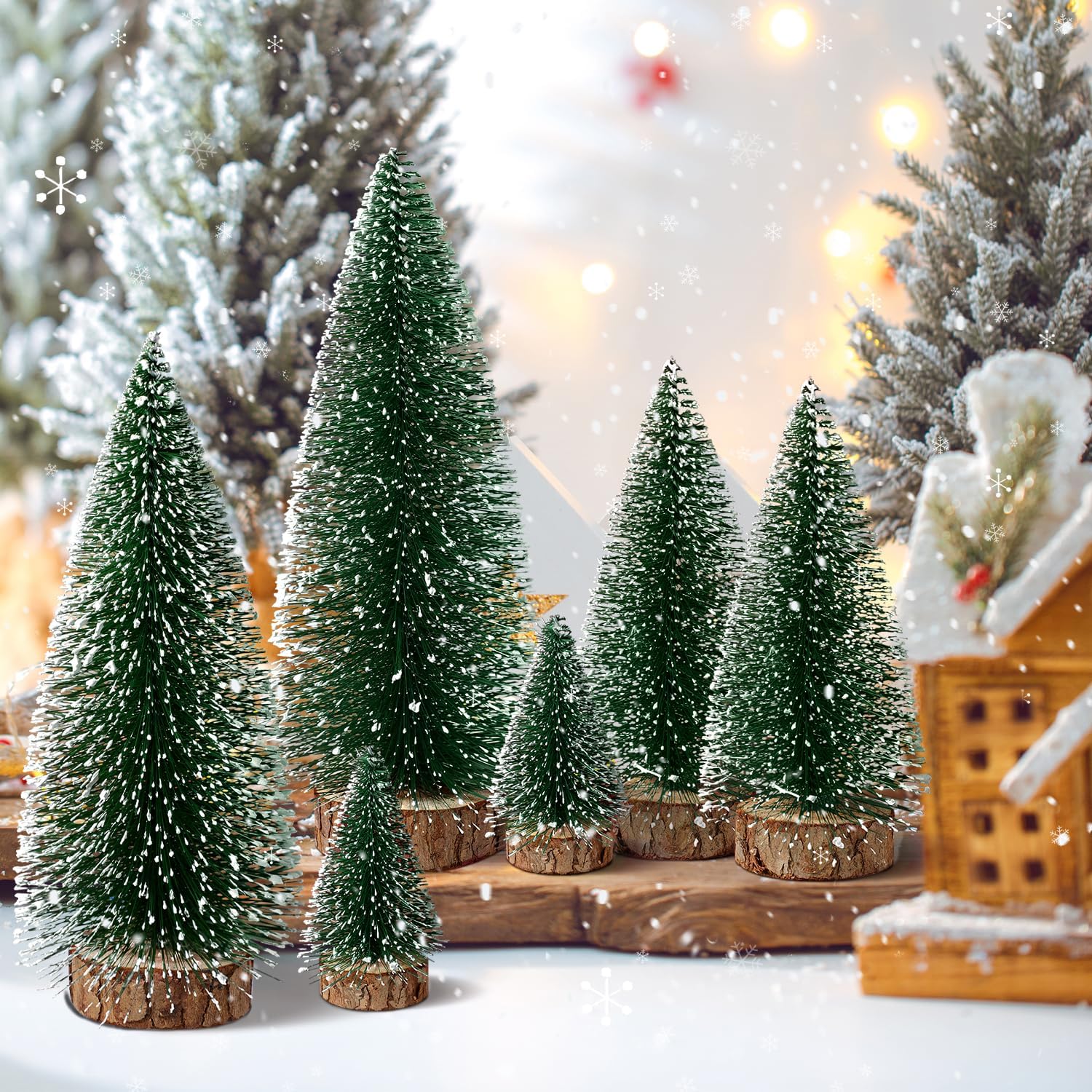 Skiennix Mini Christmas Trees - 6pcs Bottle Brush Decorations for Indoor/Outdoor Holiday Decor | Green