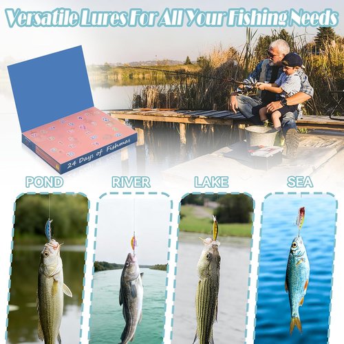 Advent Calendar 2025 - 24-Day Christmas Countdown Fishing Lures Set for Teens & Adults