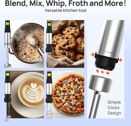 Consciot 4-in-1 Immersion Hand Blender - 1100W Stainless Steel Stick Mixer with Speed Control | Non-BPA