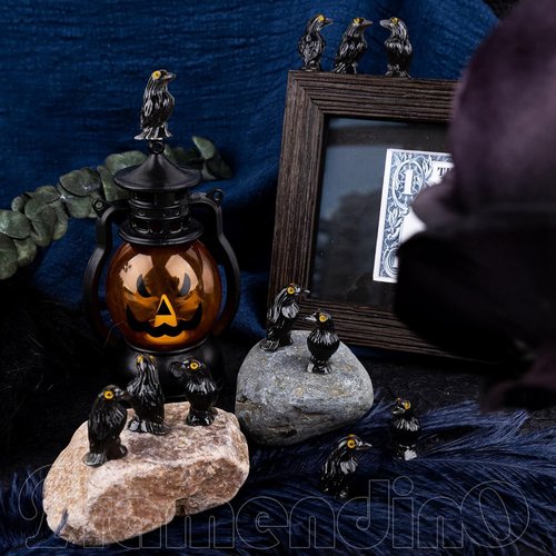 Framendino Mini Resin Crows - 60 Pack Halloween Ravens for Craft Projects & Garden Decor