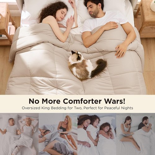 Bedsure Comforter Duvet Insert - Quilted Cal King Size, All-Season Down Alternative Bedding, Beige 130x120 Inches
