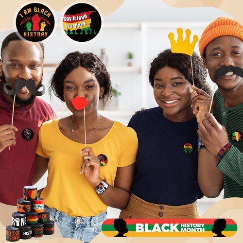 Ouvibor 60 Pcs Black History Month Gift Set Black History Slap Bracelets with Button Pins Blac Historys Slap Bracelets Badges Blac Historys Months Favors for Teen Adult