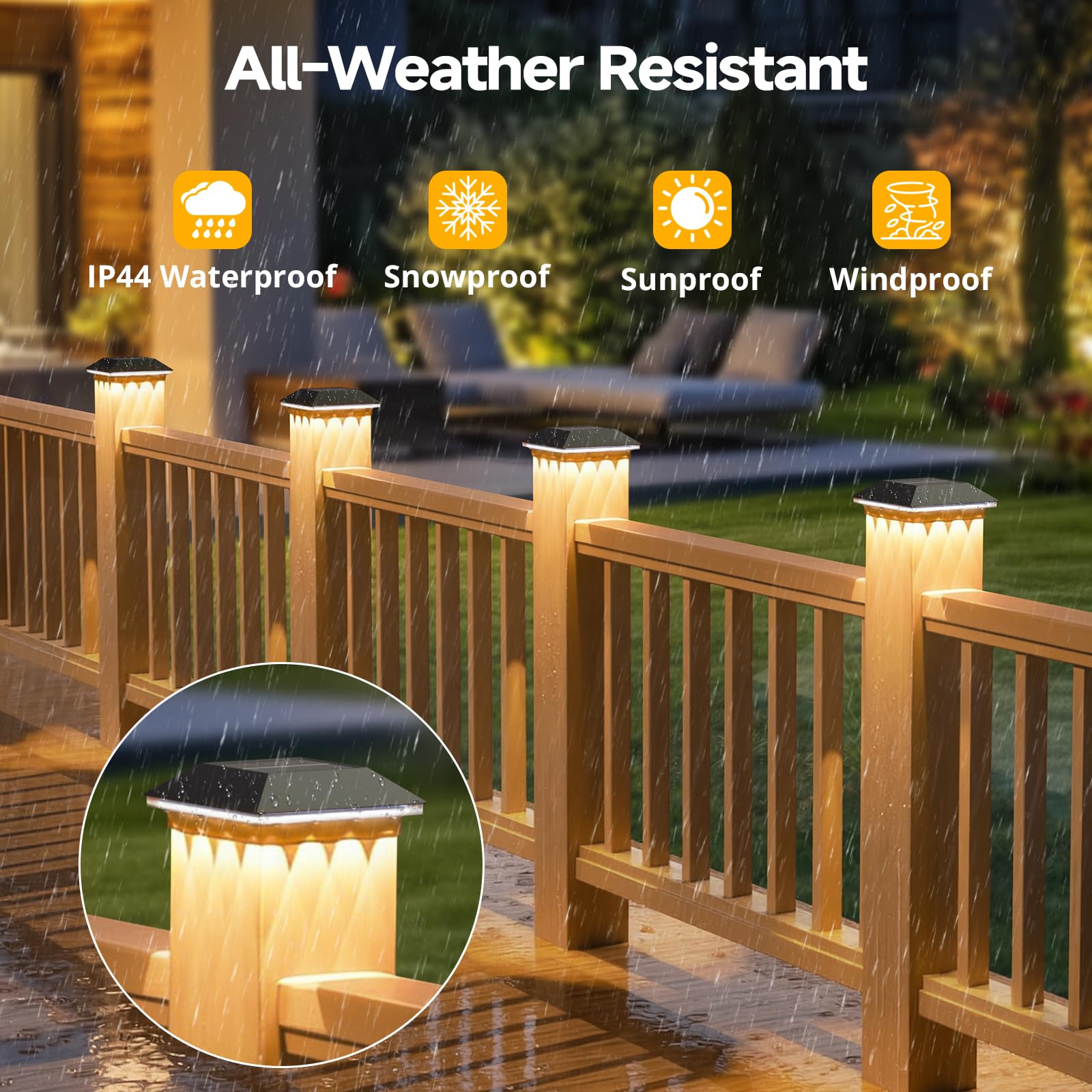 Mlambert 12 Pack Solar Post Cap Lights Outdoor - 3 Lighting Modes Waterproof LED Solar Post Lights Fit 3.5×3.5 Wood/4×4 Vinyl Fence Deck Posts, Black