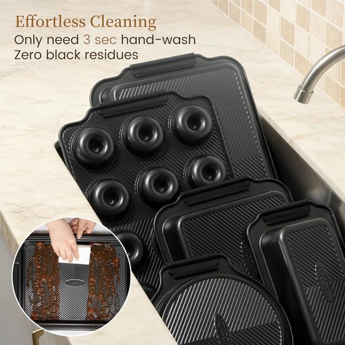 Kikcoin 25 PCS Non-Stick Baking Pans Set - Heavy-Duty Silicone Handle Cookie Sheets | Oven Safe to 450°F