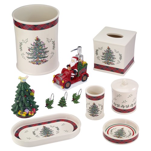 Spode - Covered Jar, Guest Bathroom Essentials, Holiday Home Decor (Spode Christmas Tree Tartan Collection)