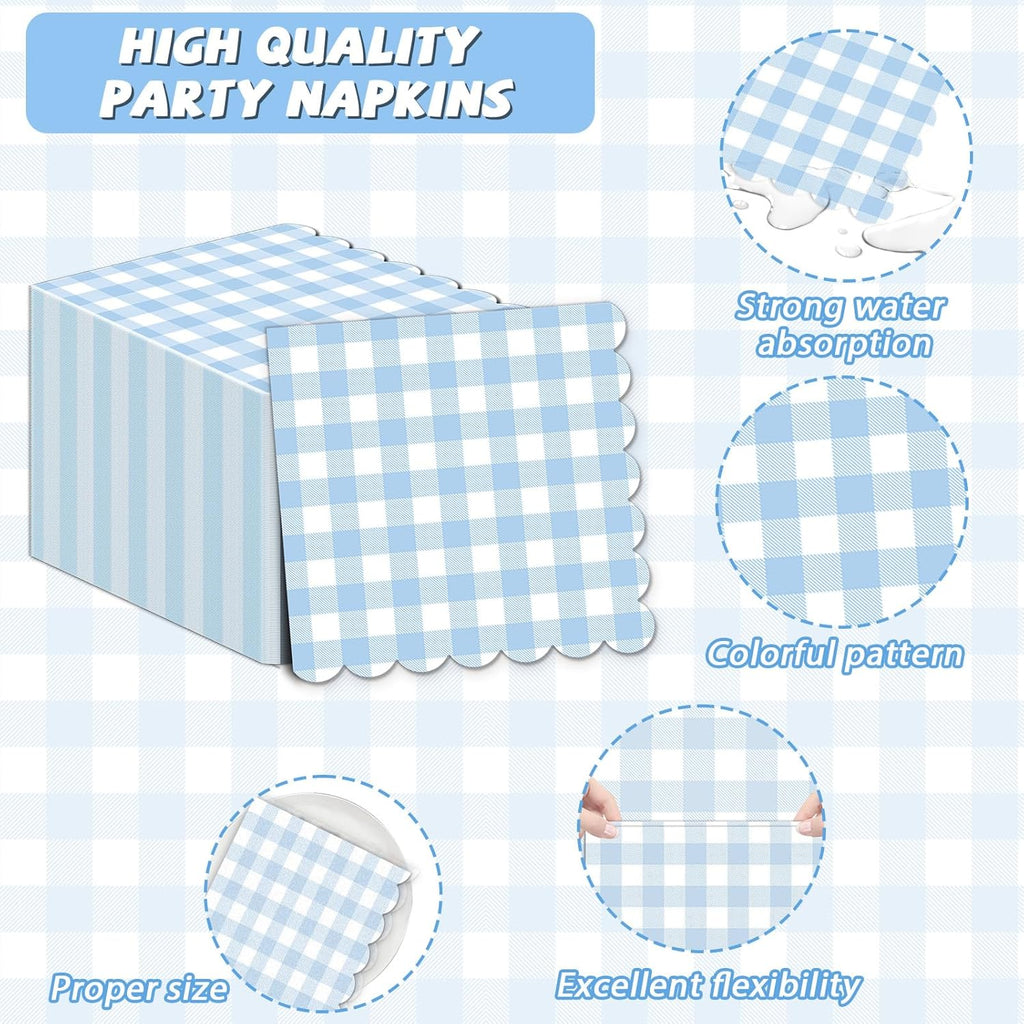 Regine Switzerland 100Pcs Blue & White Scalloped Napkins - 6.5in Disposable Party Supplies for Weddings & Showers