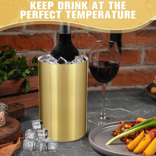 Potchen 6 Pack Wine Chiller Bucket Wine Bottles Cooler Bulk, Stainless Steel Double Wall Insulated Champagne Ice Bucket for Parties,Fits for 750 ml Bottles (Gold)