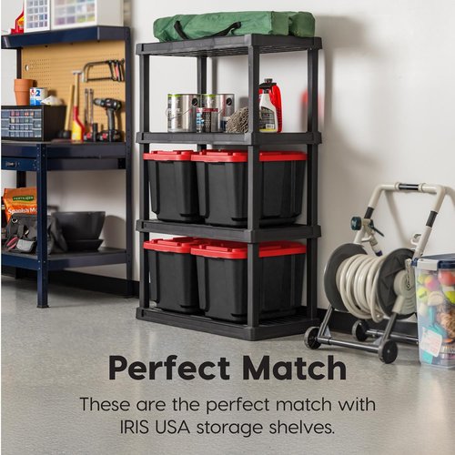 IRIS USA 12 Gallon Heavy Duty Storage Bins with Lids - 4-Pack Red Plastic Tote Containers