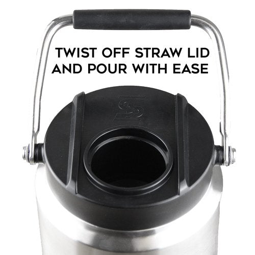 Ice Shaker Insulated Stainless Steel Half Gallon Water Jug | 64 oz, Black | Stays Cold for 60+ Hours | Multi-purpose lid | Odor-Free Outdoor Water Jug for Sports, Camping, Hiking, Working Out