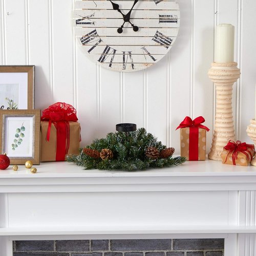 Nearly Natural 20-Inch Flocked Christmas Pine Candelabrum - 35 Multicolored Lights & Pine Cones
