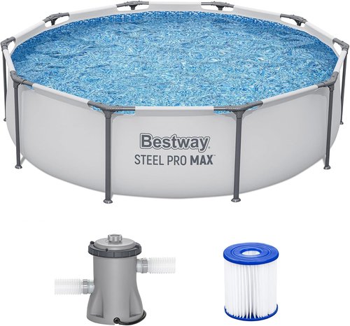 Bestway Steel Pro MAX Above Ground Pool - 10' x 30" Round Metal Frame with Filter Pump & Cartridge - Gray
