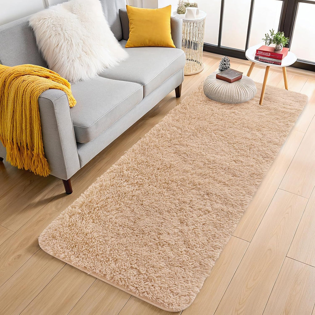 OLANLY Machine Washable Runner Rugs - Soft Fluffy Shaggy Carpet for Bedroom & Hallway | Beige 3x10 ft