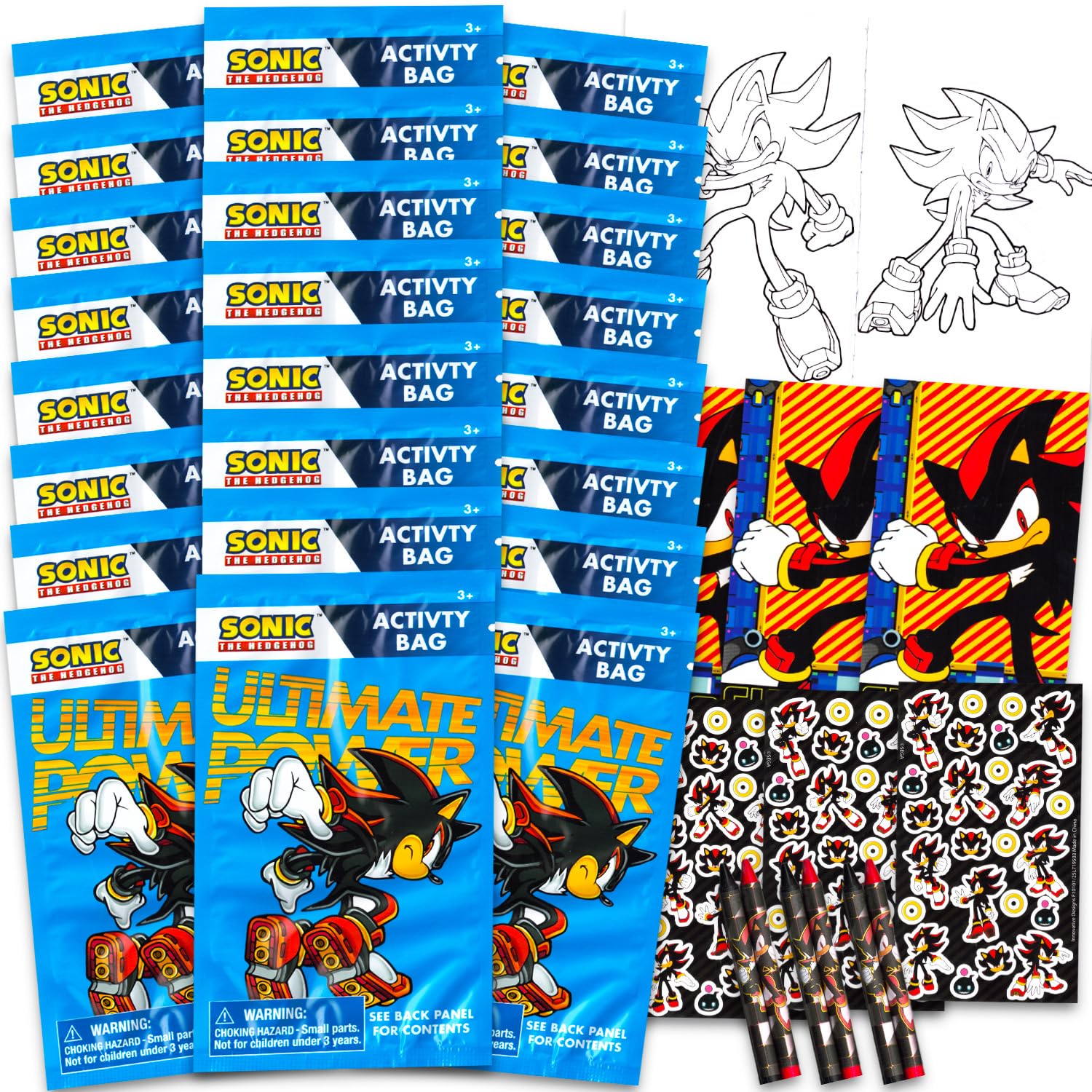 Sonic The Hedgehog Shadow the Hedgehog Birthday Party Favors Set - Bundle with 24 Shadow Play Packs | Mini Coloring Books, Stickers, and More for Goodie Bags | Shadow Party Supplies