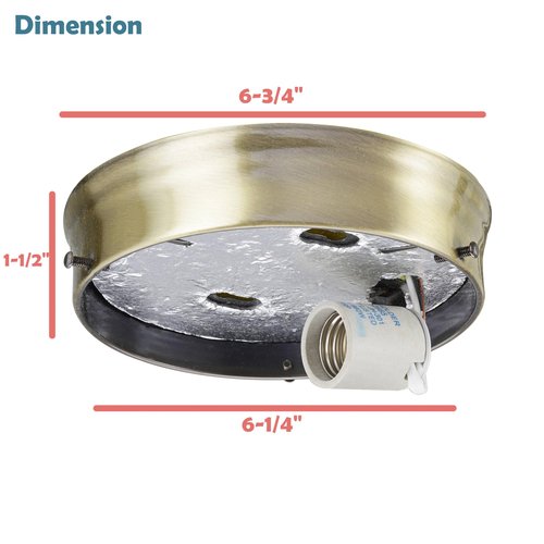 Aspen Creative 22106-07-1, Flush Mount Ceiling Fixture Shade Holder Kit in Antique Brass Finish 6-1/4" Fitter, 6-3/4" Diameter x 1-1/2" Height