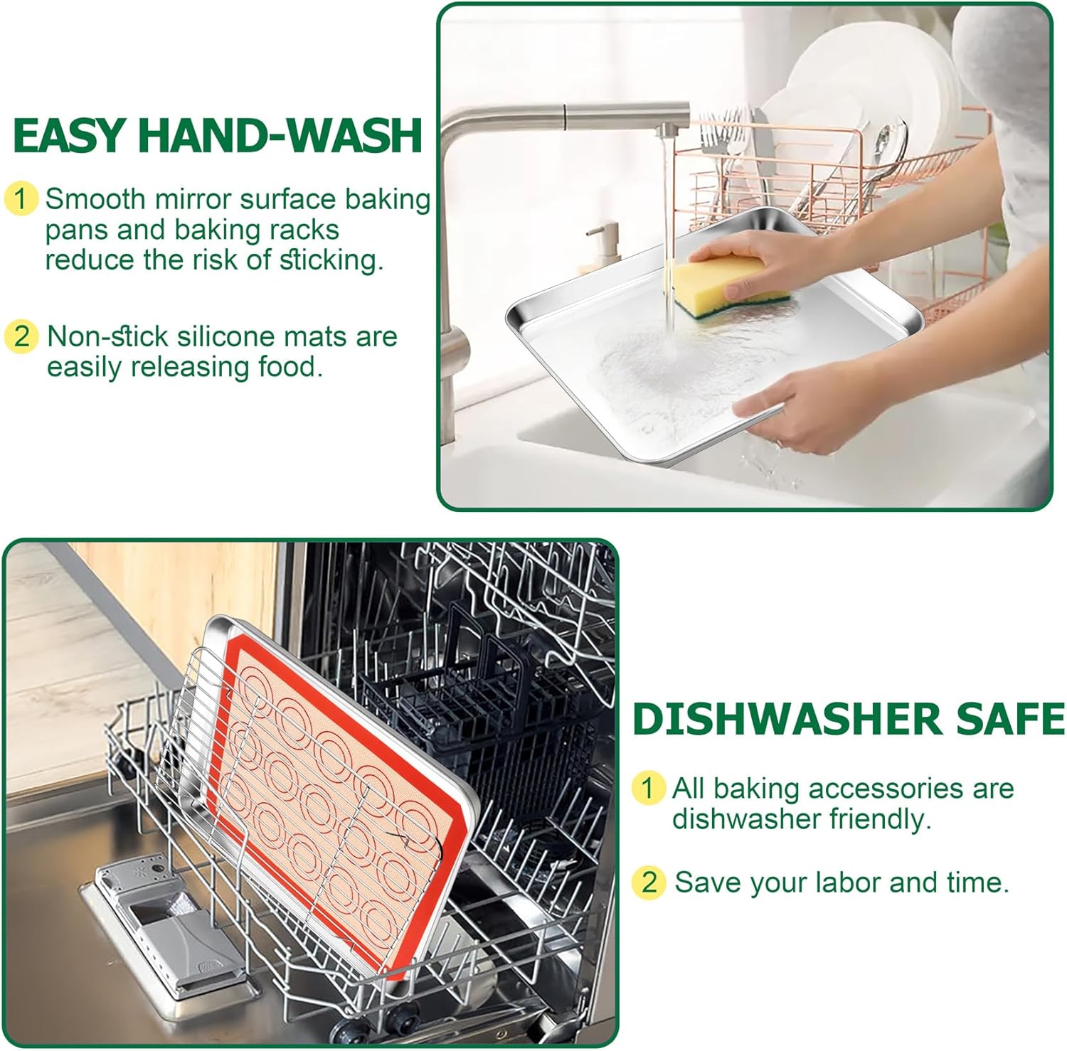 TeamFar Stainless Steel Baking Sheet Set - 9-Piece with Racks & Silicone Mats for Easy Oven Baking