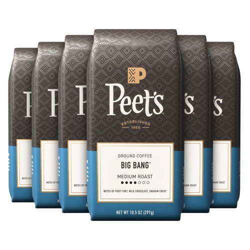 Peet's Coffee, Medium Roast Ground Coffee, 100% Arabica Coffee - Big Bang 63 Ounces (6 Bags of 10.5 Ounces)