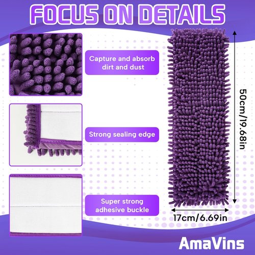 AmaVins Microfiber Sweeping Pads - 2 Pack Reusable Mop Pads for Multi-Surface Floors | 18 Inch, Washable & Pet Hair Friendly