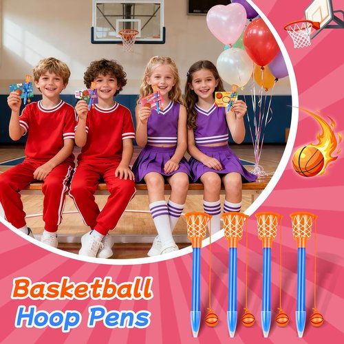 24 Pcs Valentine’s Day Basketball Hoop Pens Bulk with Greeting Cards Basketball Themed Party Favors Sport Novelty Pens School Classroom Office Gifts Exchange Goodie Bag Stuffers for Kids Teens Adults