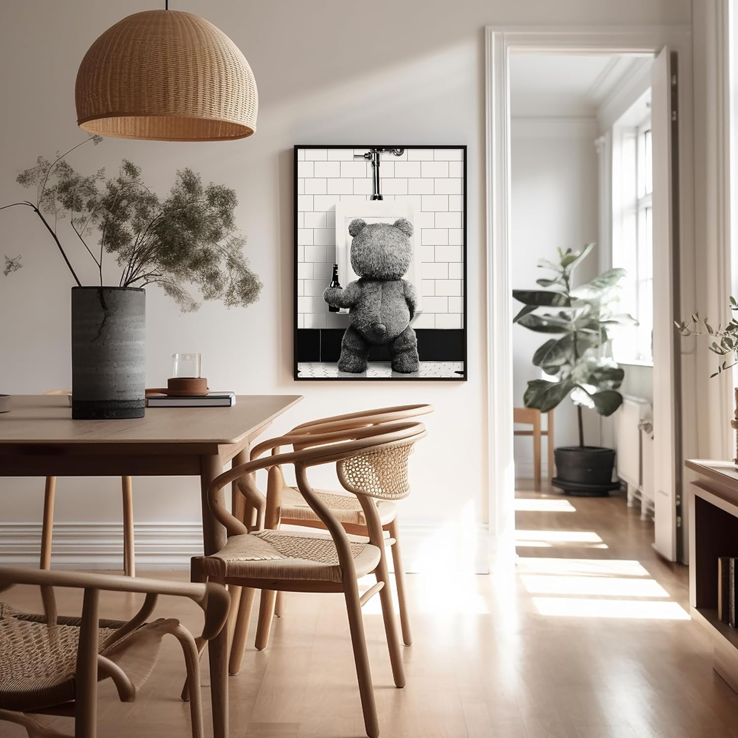 Poster Master Funny Teddy Bear Print - Humorous Wall Art Gift for Movie Fans | Black & White - 8x10 Unframed