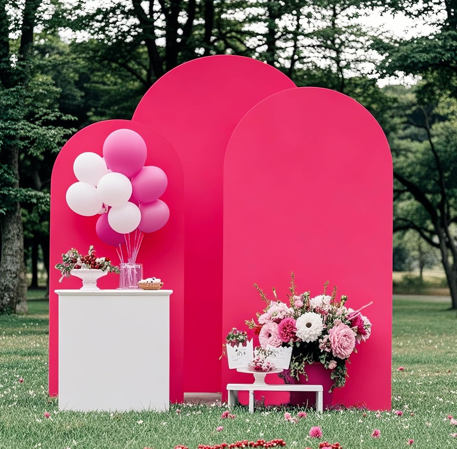 Skiennix 7.2 FT Hot Pink Spandex Arch Backdrop Cover - Perfect for Weddings & Events