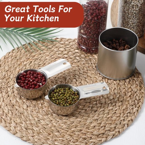 2PCS 1/4Cup Measuring Cup Scoop(60ml, 2oz) Stainless Steel Coffee Measuring Scoops for Flour Rice Dog Food Wet and Dry Ingredients, Dishwasher Safe