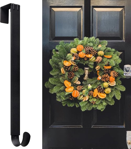 Myfolrena Wreath Hanger - Adjustable Door Hook for Front Door | Holds Up to 20lbs, 15-24 Inch (Black)