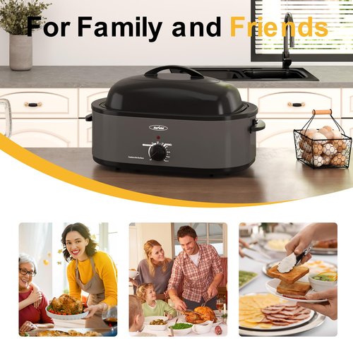 SUNVIVIPRO Roaster Oven, Electric Roaster Oven with Viewing Lid, Large Roaster with Removable Pan & Rack, Turkey Roaster with Unique Defrost/Warm Function, Stainless Steel, Grey, 20QT