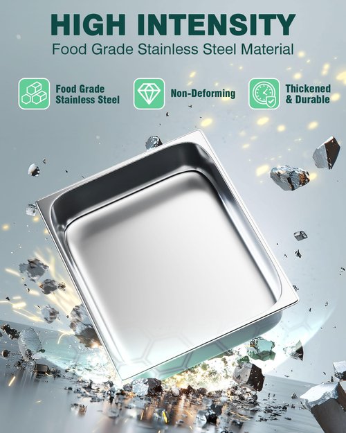 WantJoin Steam Table Hotel Pans 1/2 Half Size 2.5 Inch Deep 6 Pack, Stainless Steel Metal Tray Sets Food Storage Container for Restaurant Chafing Dishes Commercial Buffet Warmer Catering Supplies