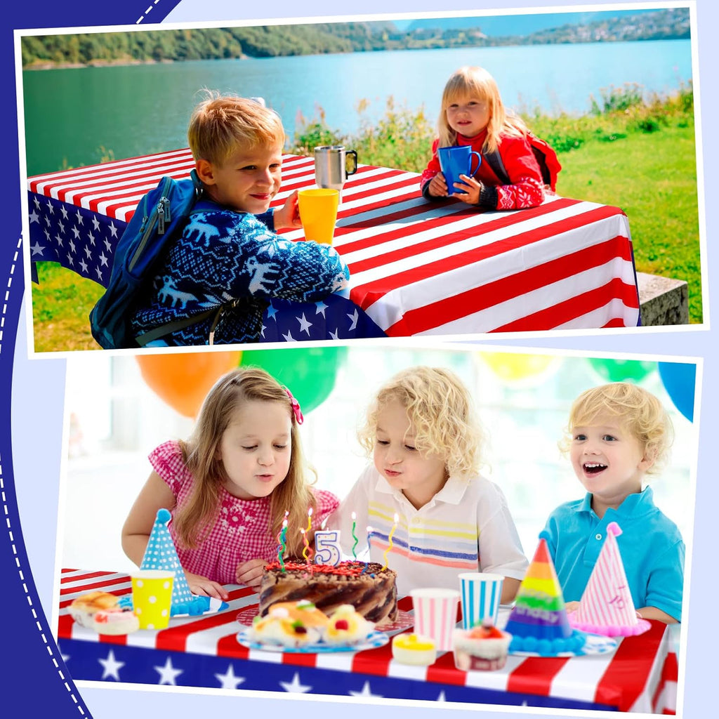 Regine Switzerland 30-Piece 4th of July Tablecloth Set - 54 x 108 Inch Red, White & Blue Disposable Covers for Patriotic Celebrations