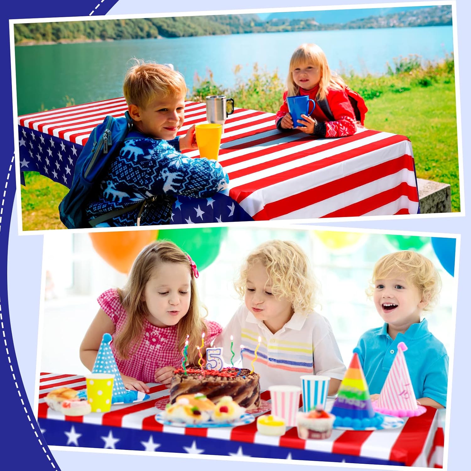 Regine Switzerland 30-Piece 4th of July Tablecloth Set - 54 x 108 Inch Red, White & Blue Disposable Covers for Patriotic Celebrations