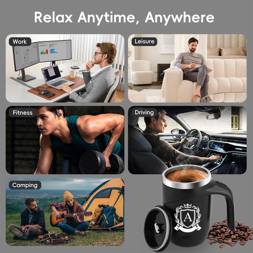 Initial Magnetic Stirring Coffee Mug Stainless Travel Cup Adult Men Guy Him Brother Dad Boyfriend Uncle Niece Best Friendship Grandpa Grandfather Husband Son Law Happy Birthday Cool Meaningful Gifts,J