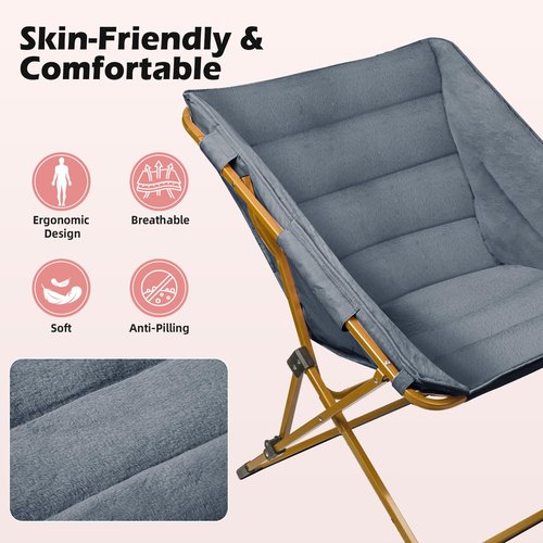 Comfy Saucer Chair for Adults, Soft Faux Fur Bedroom Chair, Cozy Folding Lounge Chair Reading Chair for Living Room, Dorm & Bedroom, Grey