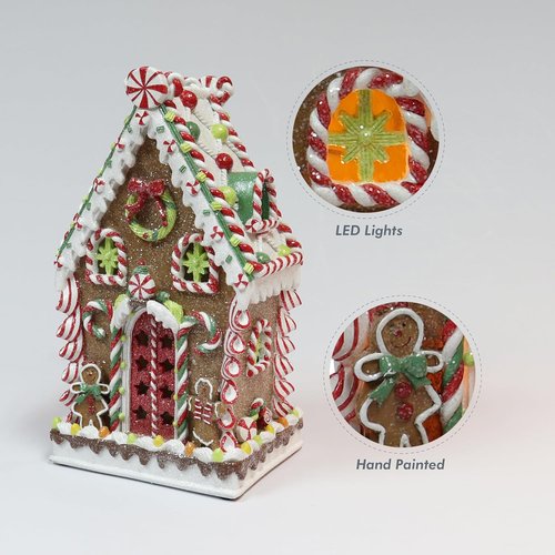 Moments In Time Gingerbread Village House - Handcrafted 13.78”H Christmas Decoration with LED Lights