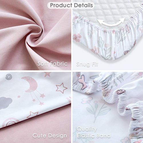 4 Pack Bedside Bassinet Sheets - 33"x20" Bassinet Sheets for Baby Delight, Angelbliss, Maxi-COSI & Most Regular Size Bedside Sleeper | Ultra Soft & Skin Friendly Bassinet Fitted Sheet for Girls