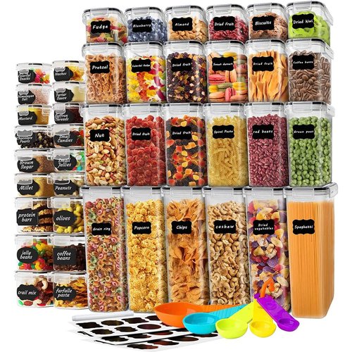 stusgo Airtight Food Storage Containers with Lids, BPA Free Clear Pantry Storage Container for Kitchen Food Pantry Organizers and Storage, Plastic Pantry Organiser for Cereal,Flour and Sugar 42 pack