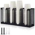 Maxcheck Metal Mesh Cup and Lid Holder Coffee Paper Cup Dispenser Lid Holder Storage Organizer Countertop or Wall Mount for Coffee Bar, Kitchen, Breakroom(4 Compartments,16.1 x 4.1 x 8 Inch)